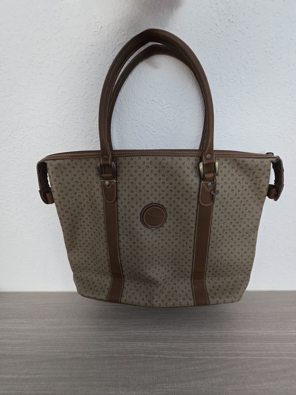 Vintage American Flyer Brown Geometric Pattern Travel Tote Shoulder Bag W/ Lock